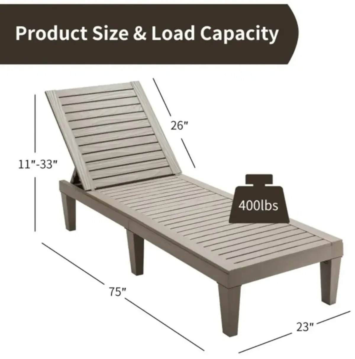 Hivvago Outdoor Recliner Chair with 5-Position Adjustable Backrest