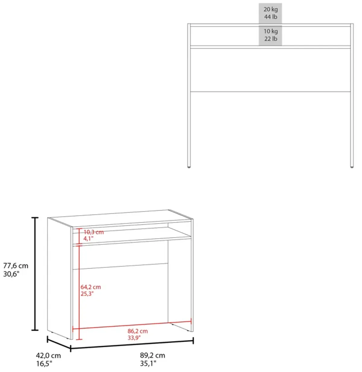 Craig Computer Desk 30.6" H, with 1 Shelf, Black