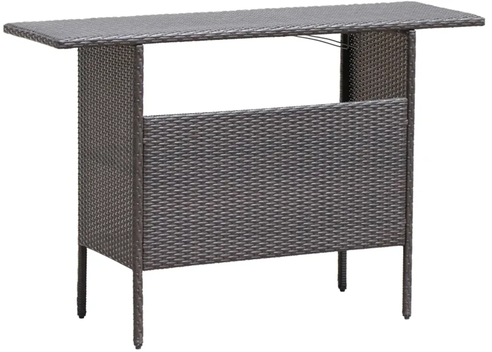 Outdoor Wicker Bar Table with 2 Metal Mesh Shelves