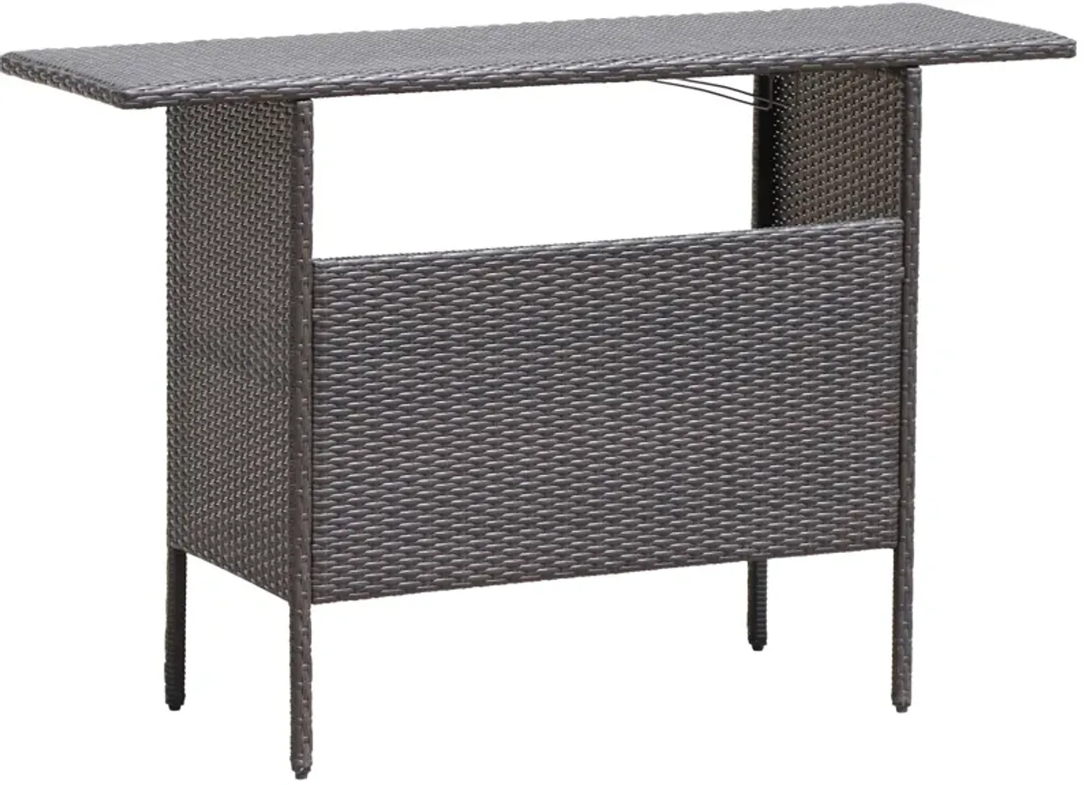 Outdoor Wicker Bar Table with 2 Metal Mesh Shelves