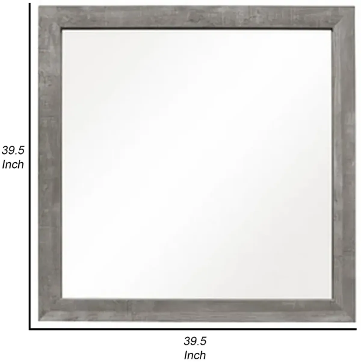 Adia 40 Inch Modern Accent Mirror, Sleek Textured Frame, Rustic Gray Veneer-Benzara