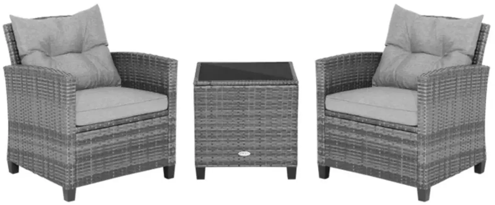 Hivvago 3 Pieces Outdoor Wicker Conversation Set with Tempered Glass Tabletop