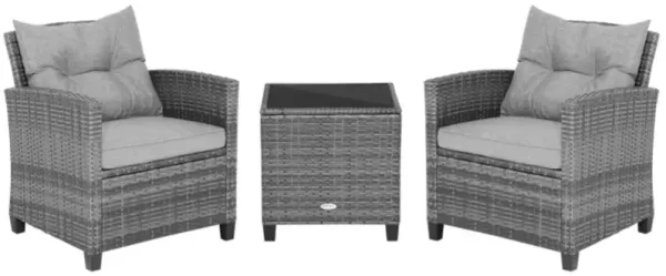 Hivvago 3 Pieces Outdoor Wicker Conversation Set with Tempered Glass Tabletop