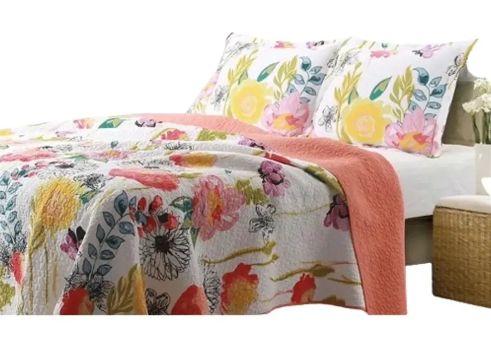 QuikFurn King size 3-Piece Cotton Quilt Set with Multi-Color Floral Pattern