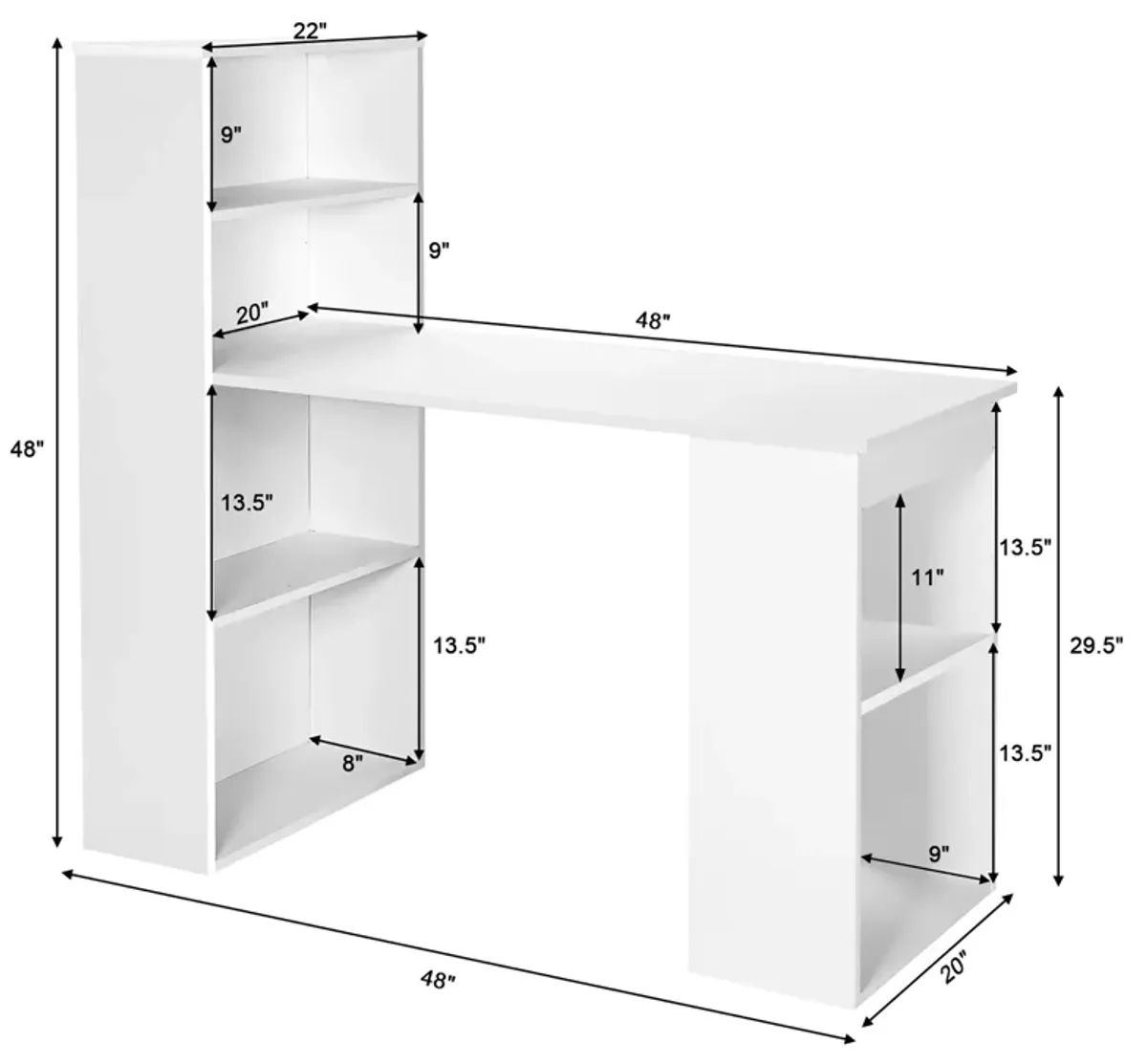 Costway Computer Desk Writing  Workstation Office w/6-Tier Storage Shelves Black