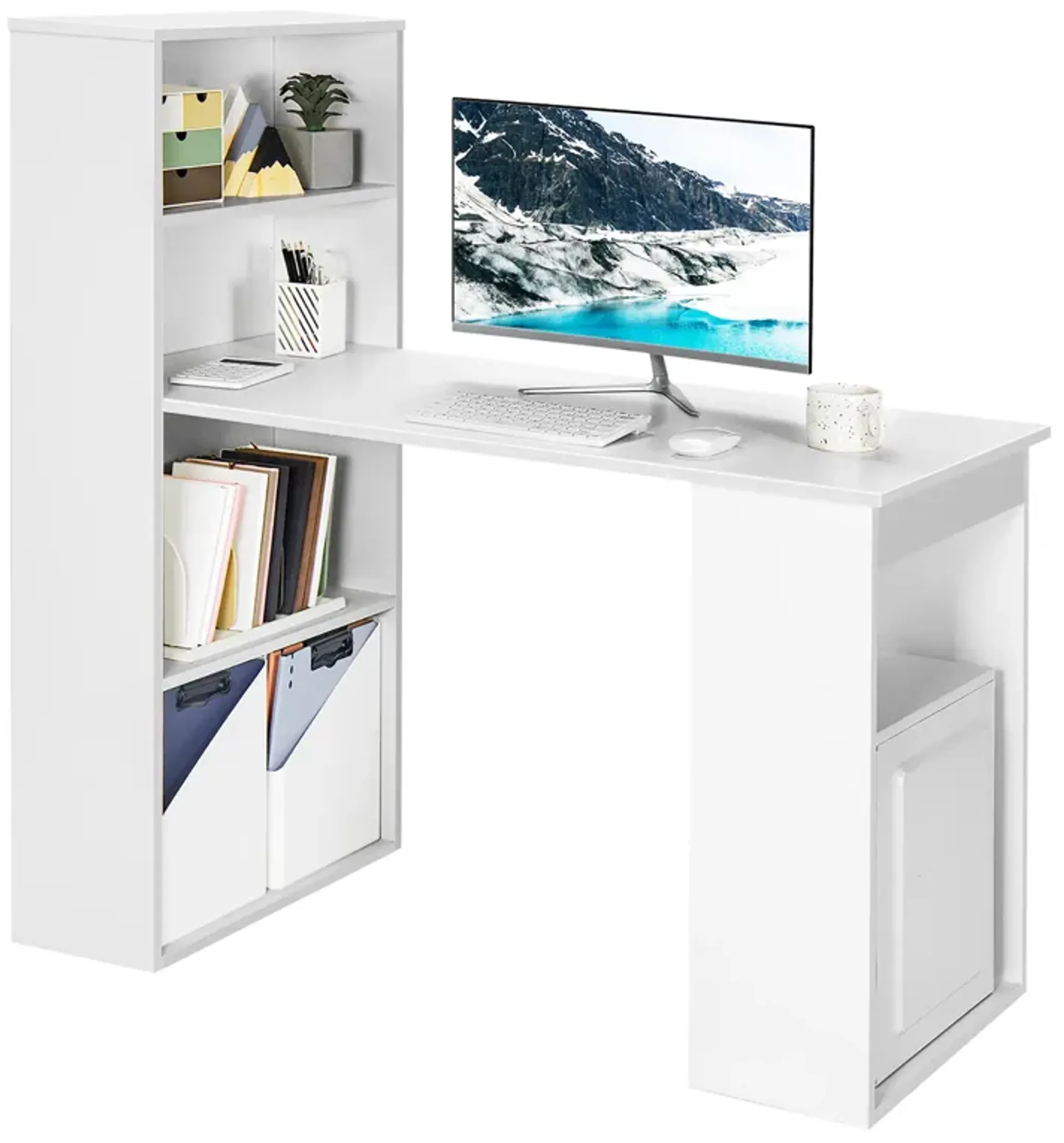Costway Computer Desk Writing Workstation Office W6 Tier Storage ...