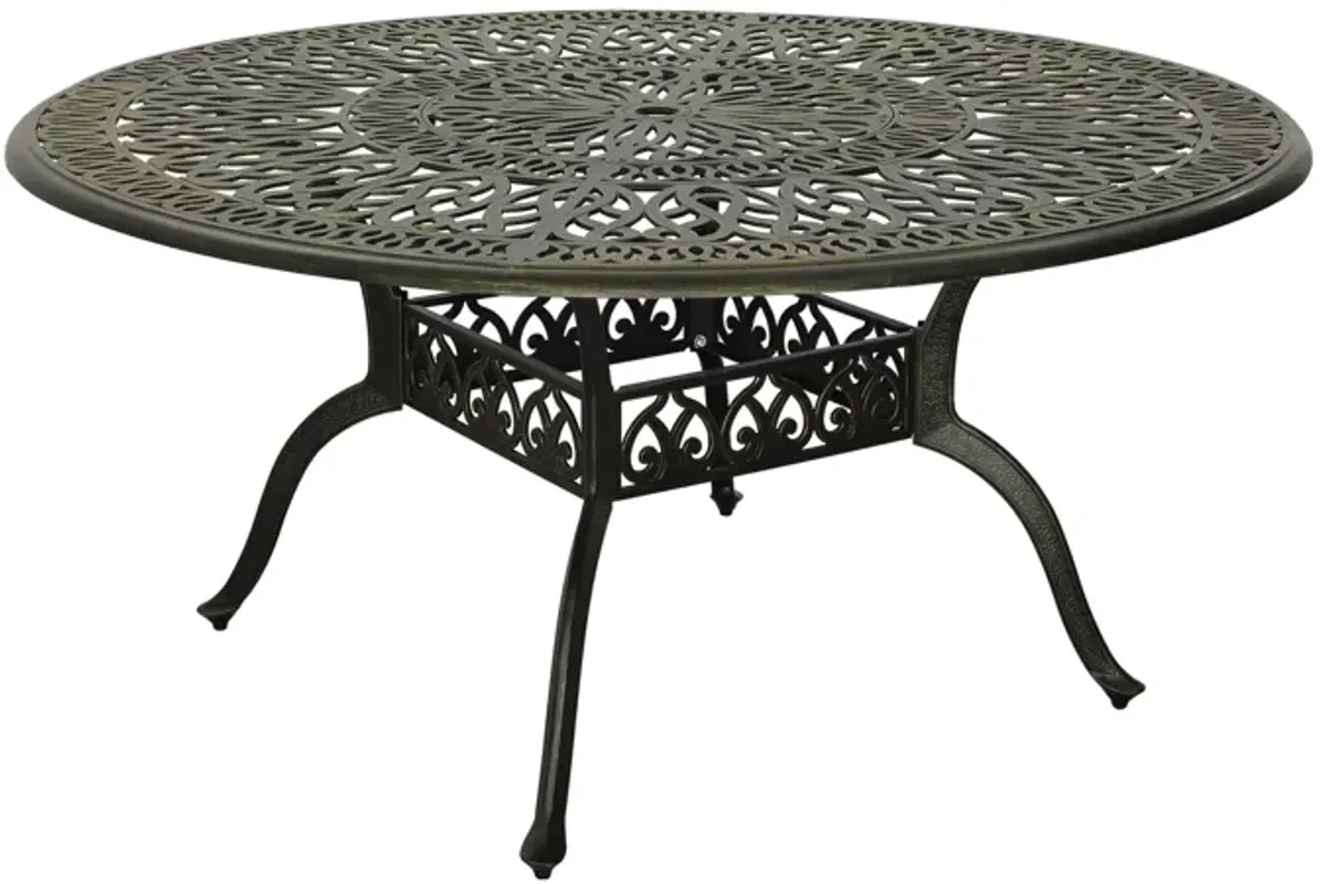 MONDAWE 59. in Cast Aluminum Patio Round Dining Table with Umbrella Hole in Antique Bronze