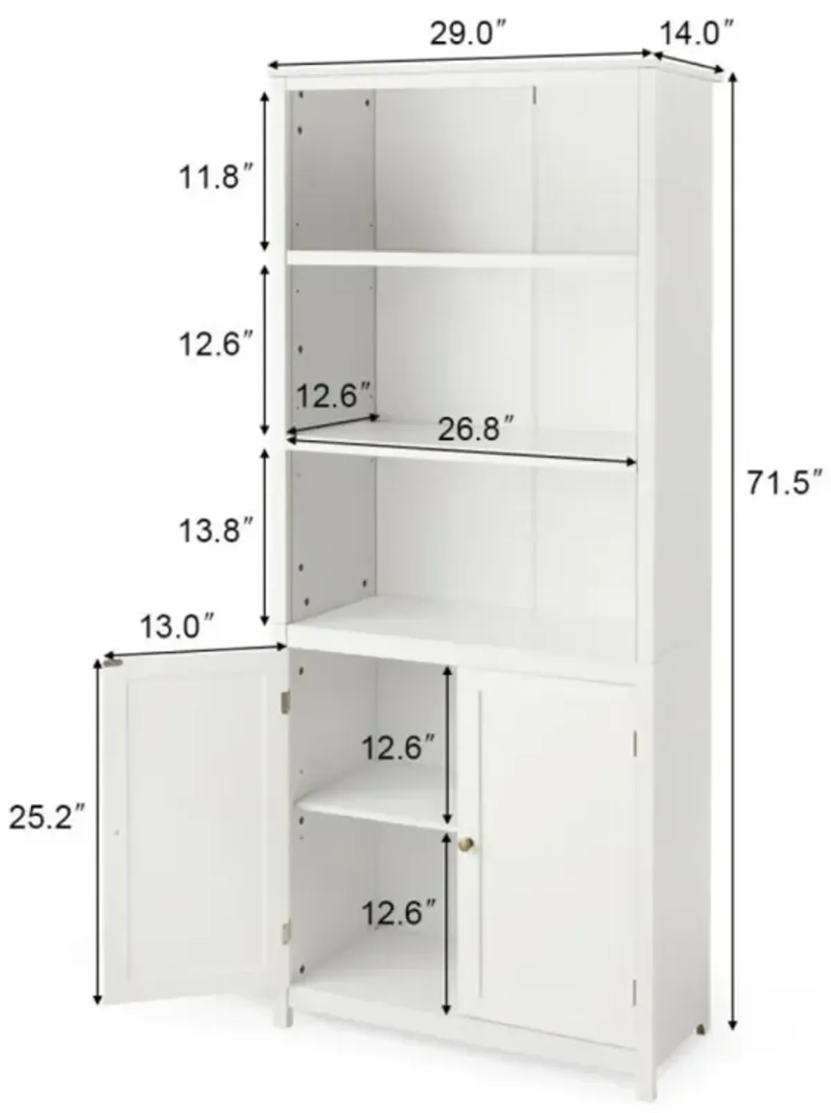 Hivvago Bookcase Shelving Storage Wooden Cabinet Unit Standing Display Bookcase with Doors