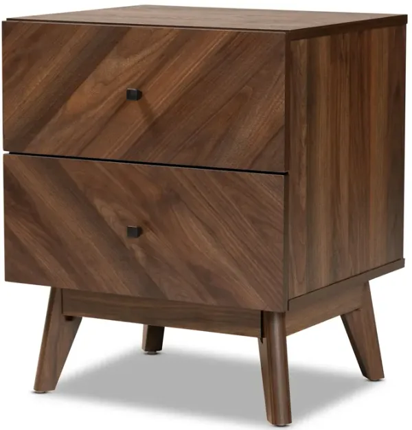 Baxton Studio Hartman Mid Century Modern Walnut Brown Finished Wood 2 Drawer Nightstand