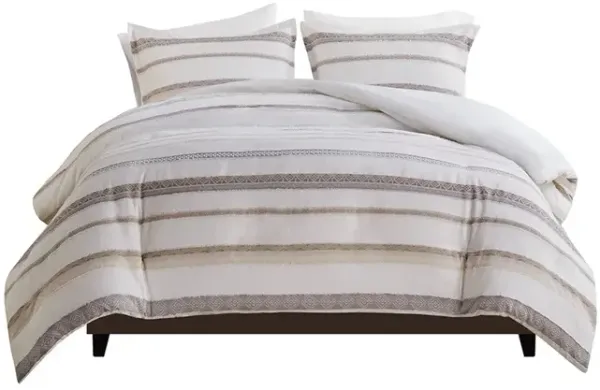 Gracie Mills Ismael Clipped Jacquard Stripe 3-Piece Duvet Cover Set