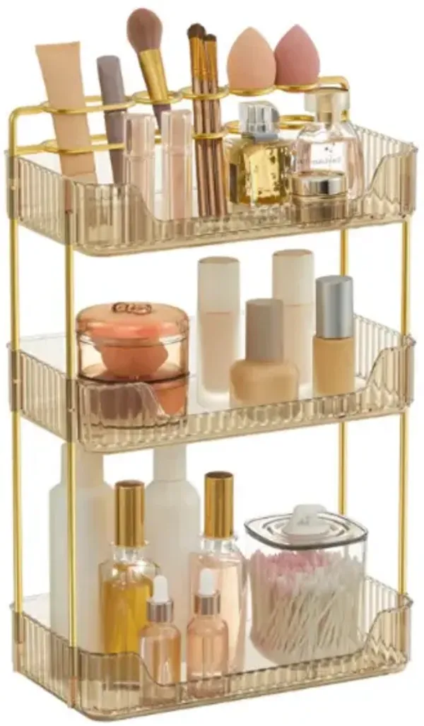 3-Tier Makeup and Skincare Organizer – Round Rotating Countertop Rack for Perfume, Serums & Lotions