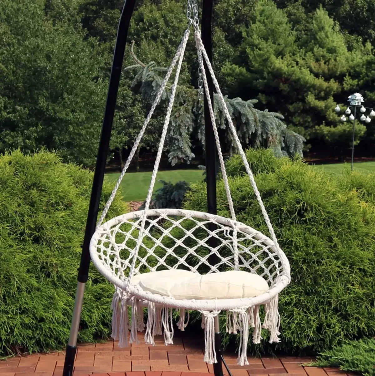 Sunnydaze Macrame Hanging Hammock Chair with Seat Cushion