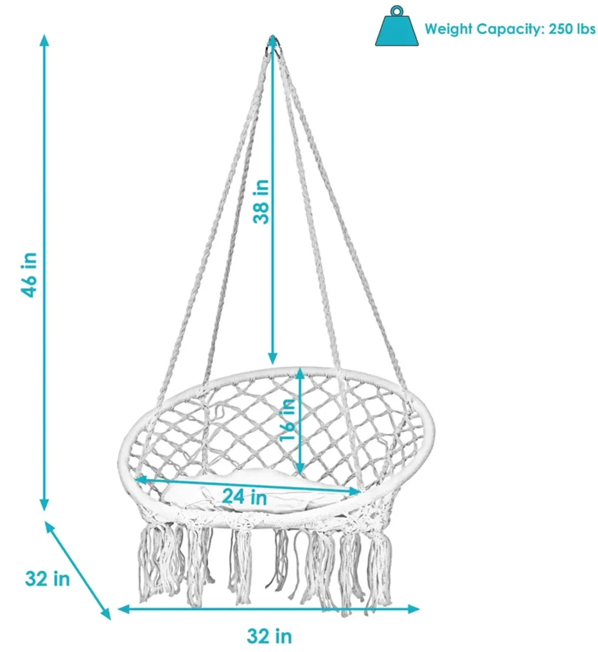 Sunnydaze Macrame Hanging Hammock Chair with Seat Cushion