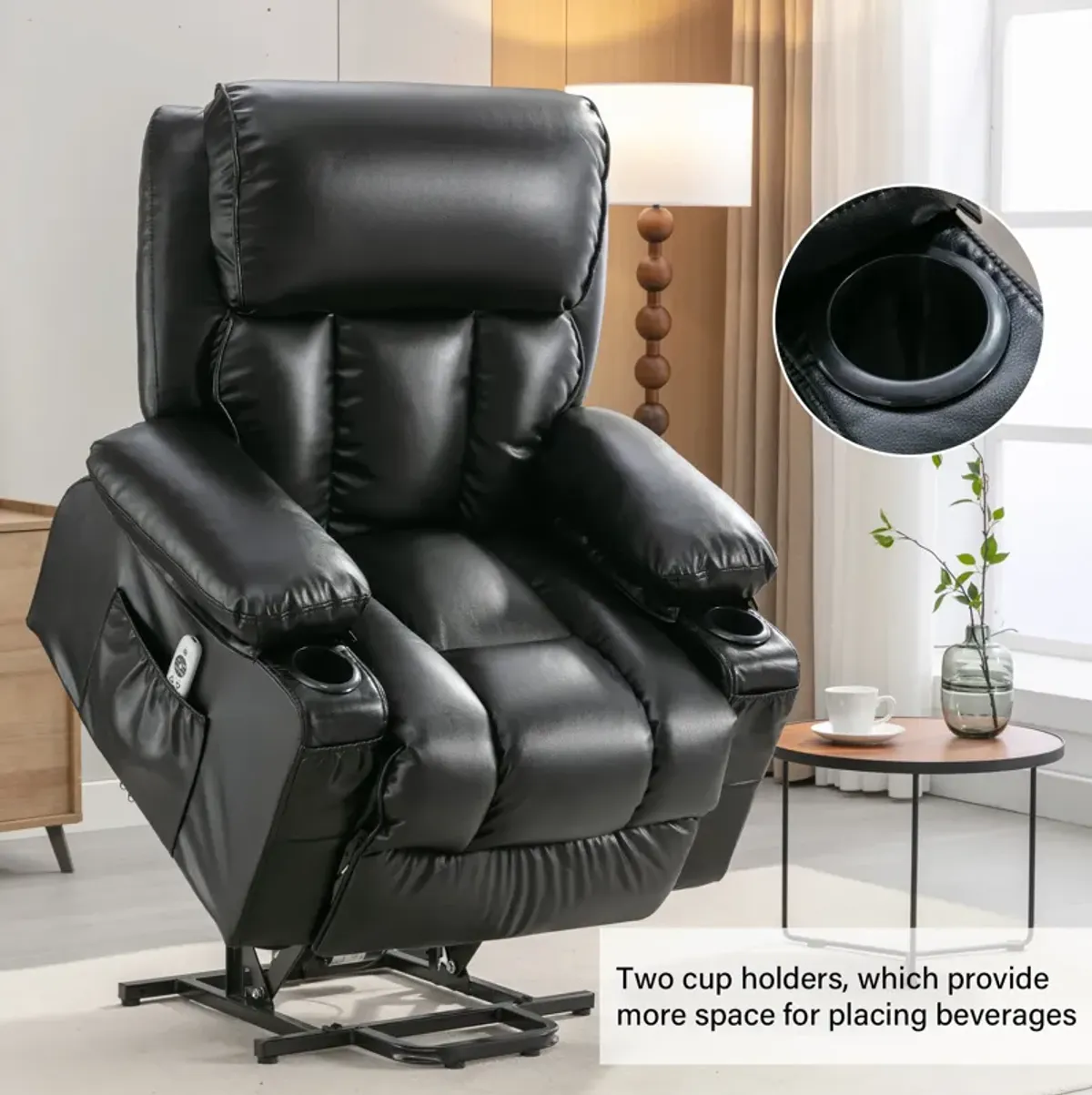 38.58 in. W Leather Recliner with Remote Control, Tufted and Storage