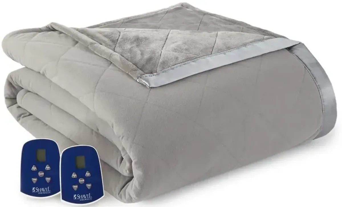 Shavel Micro Flannel High Quality Heating Technology Ultra Velvet Reversible Electric Blanket - King 90 x108" - Smoke.