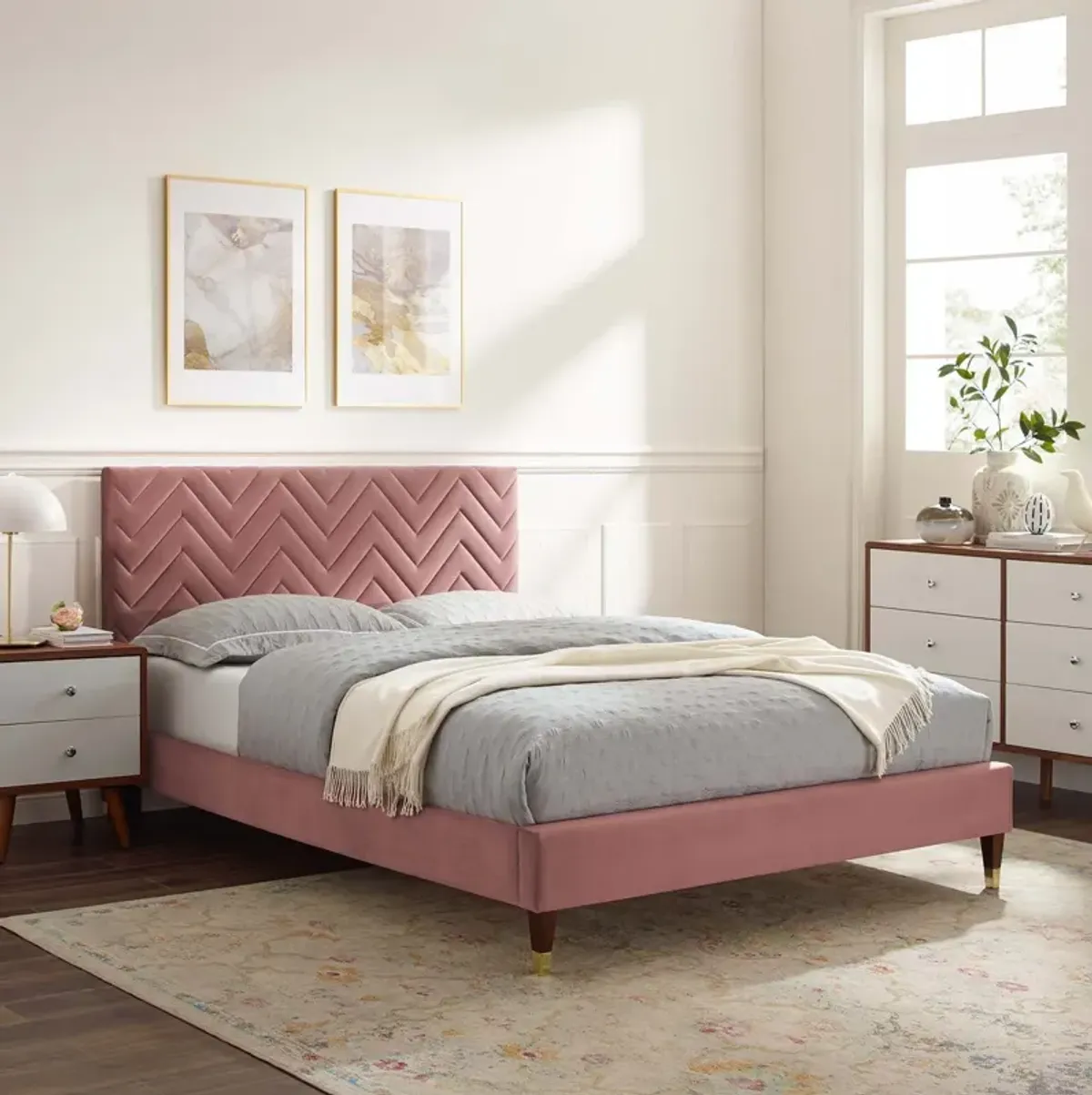 Modway - Leah Chevron Tufted Performance Velvet King Platform Bed