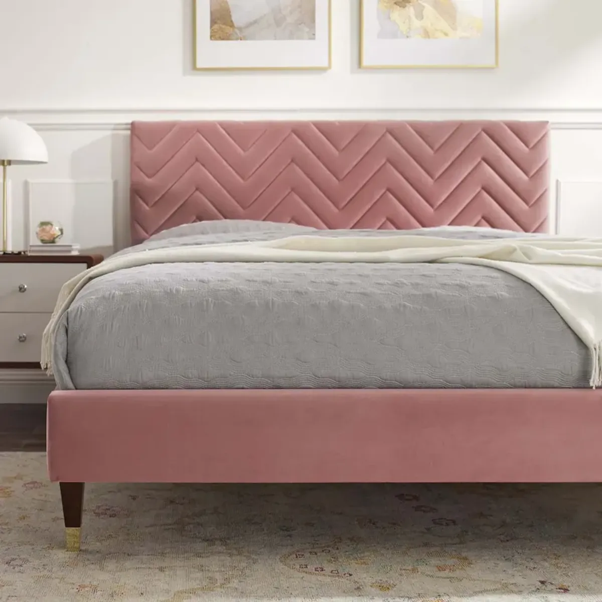 Modway - Leah Chevron Tufted Performance Velvet King Platform Bed