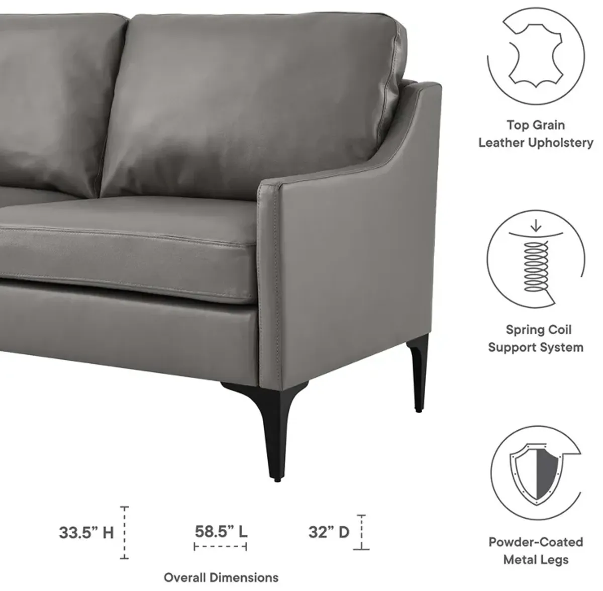 Corland Leather Loveseat Gray