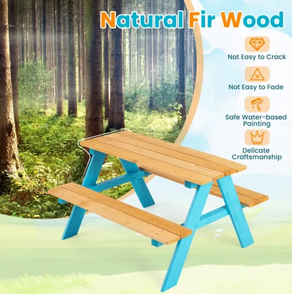 Hivvago Children Outdoor Wooden Table with Bench Seats for Indoor and Outdoor Use-Natural