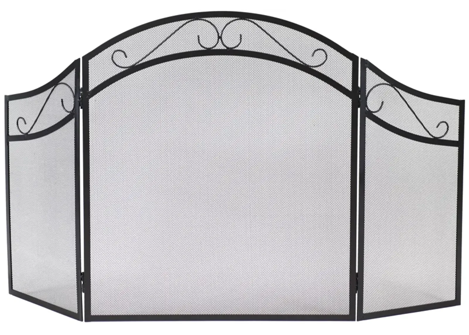 Sunnydaze 50 in Elegant Scroll Steel 3-Panel Fireplace Screen - Black