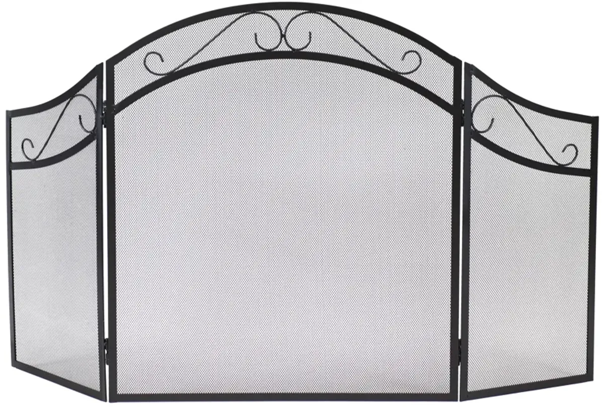 Sunnydaze 50 in Elegant Scroll Steel 3-Panel Fireplace Screen - Black