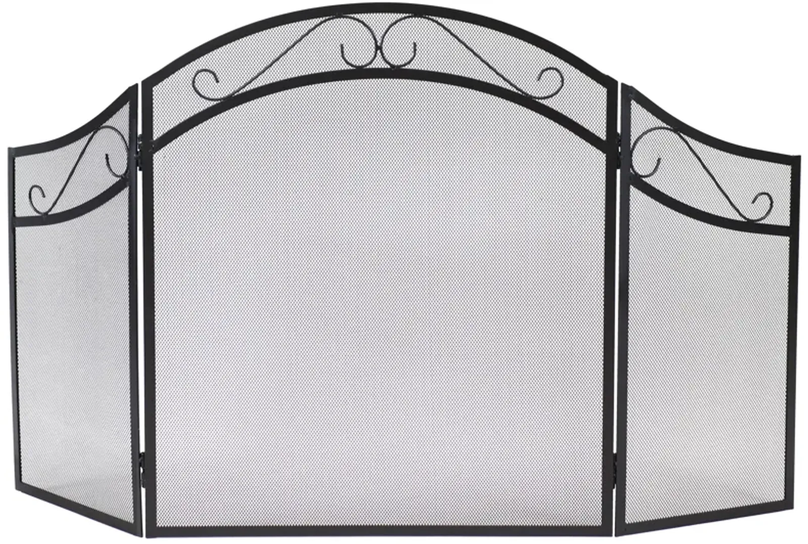 Sunnydaze 50 in Elegant Scroll Steel 3-Panel Fireplace Screen - Black