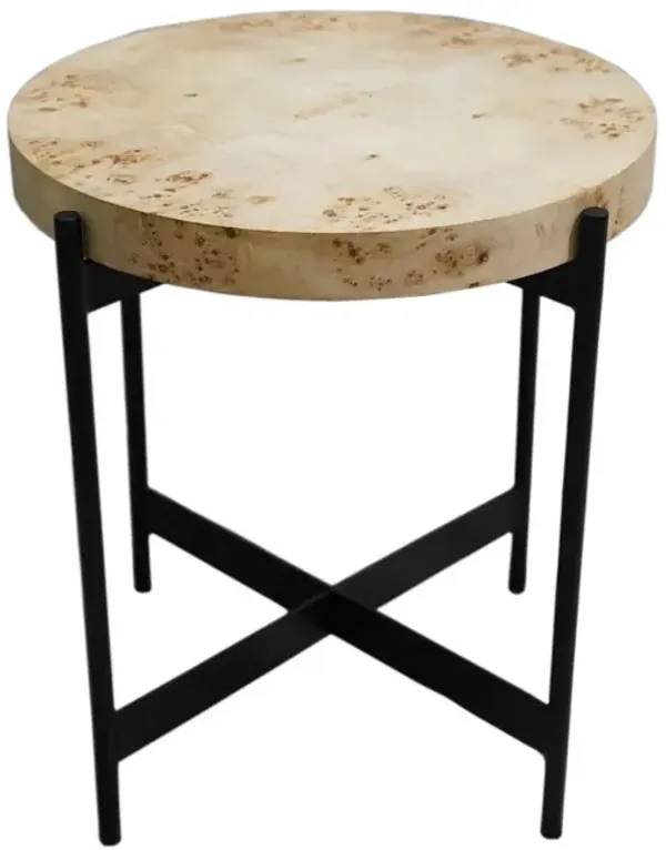 Hivvago 22 Inch Black And Brown Wood And Metal Round End Table