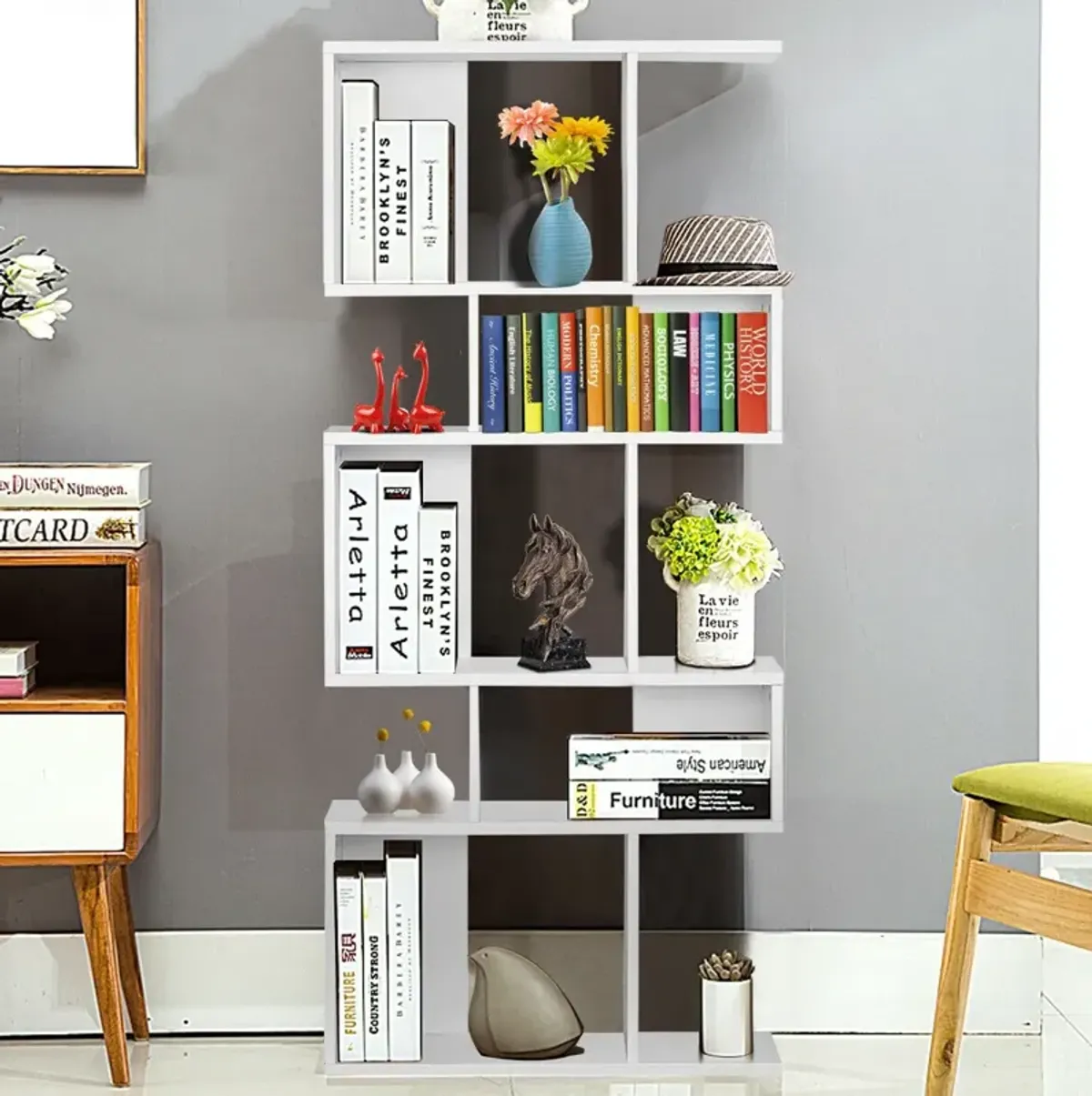 5 Cubes Ladder Shelf Corner Bookshelf Display Rack Bookcase