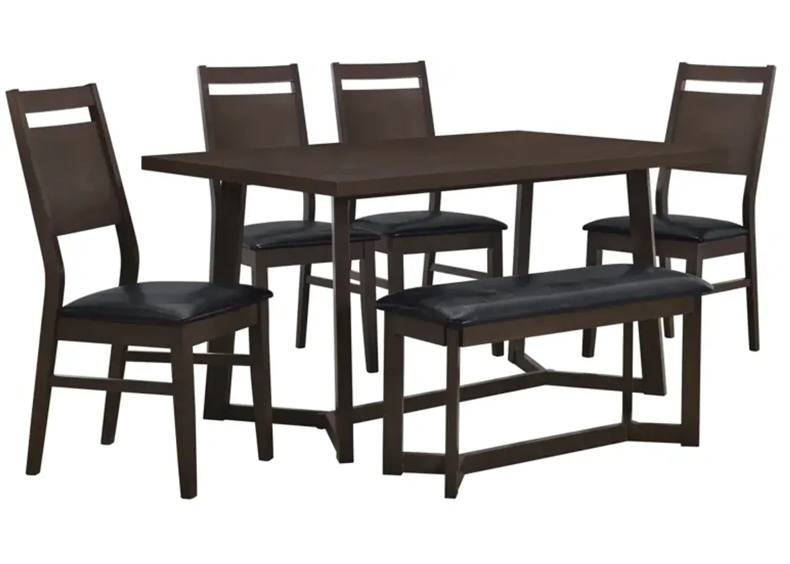 Farmhouse 6-Piece Wood Dining Table Set With 4 Upholstered Chairs And Bench