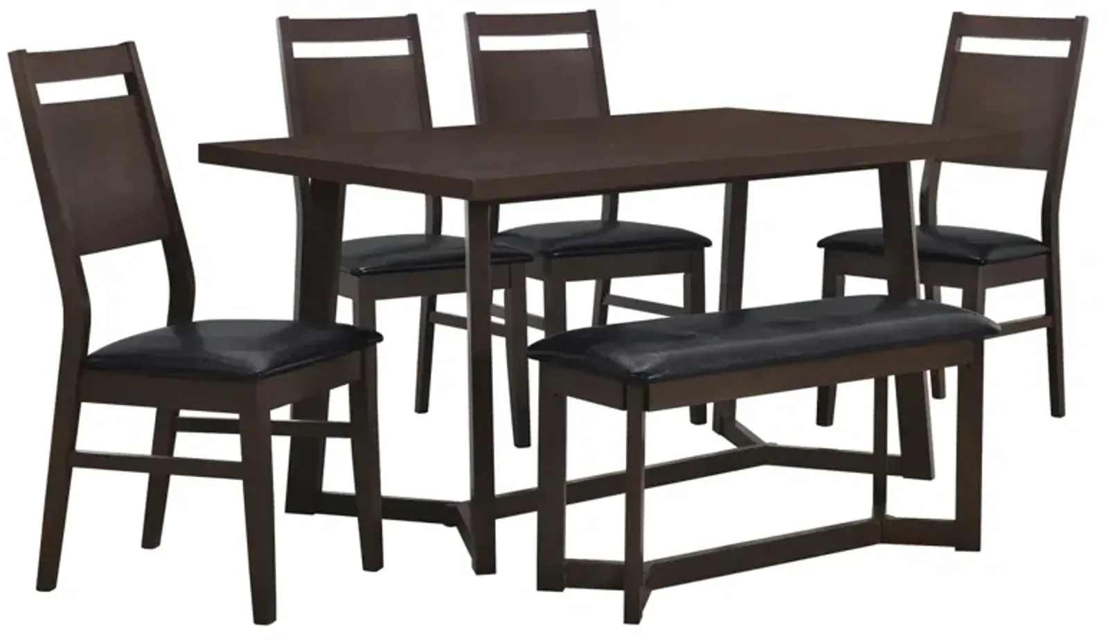 Farmhouse 6-Piece Wood Dining Table Set With 4 Upholstered Chairs And Bench