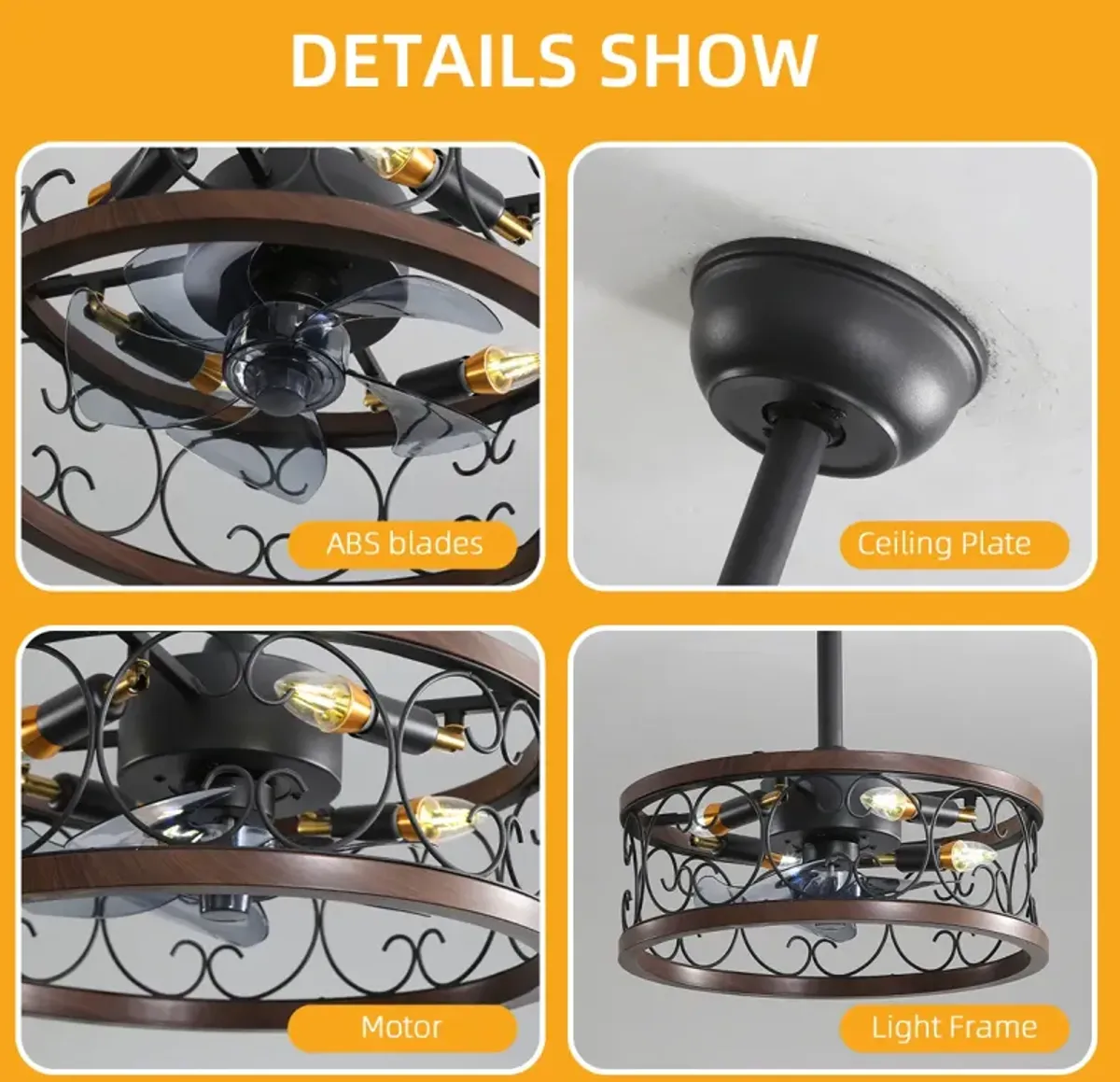 1 8" Caged Ceiling Fan With Lights Remote Control 0002