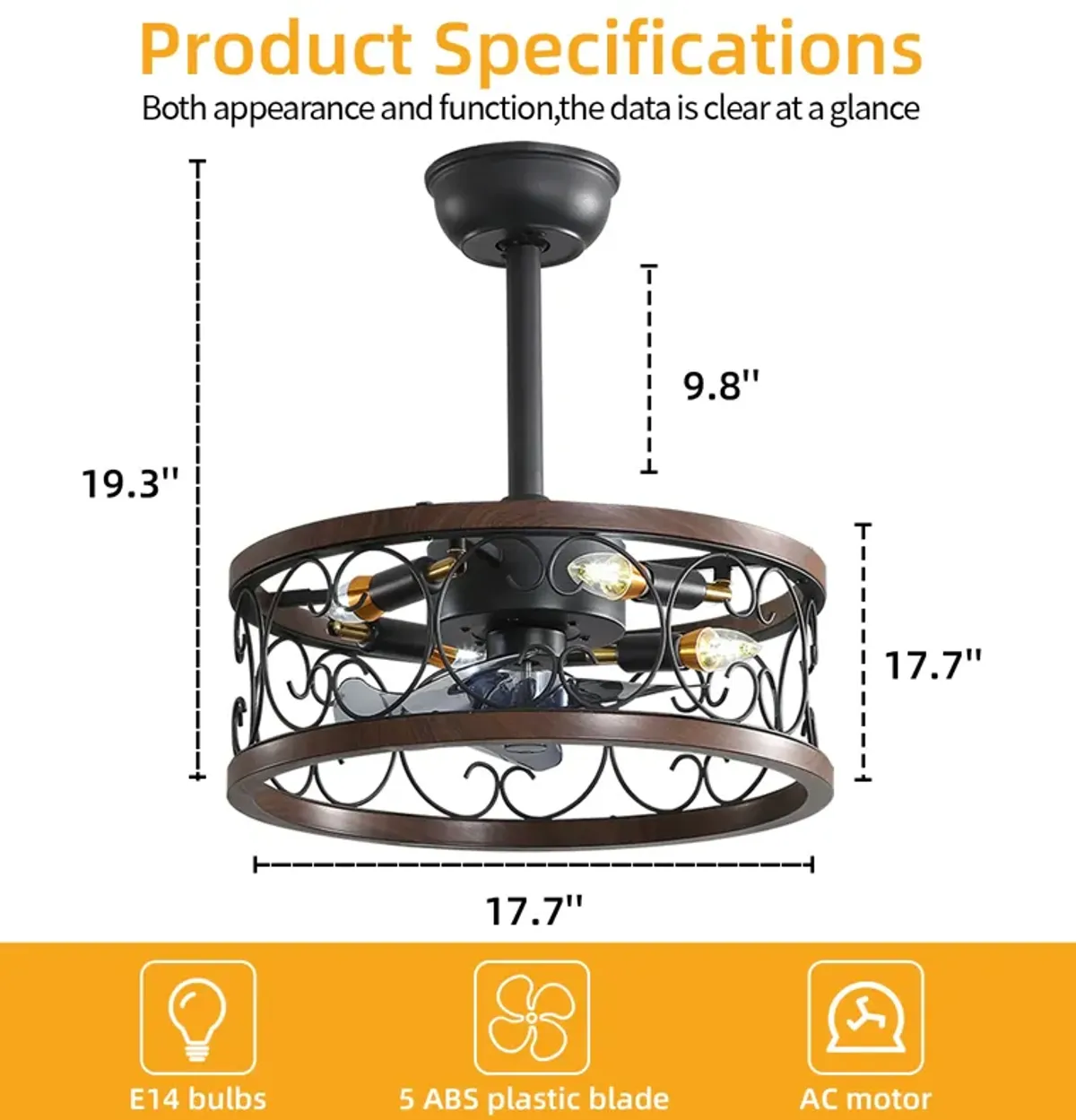 1 8" Caged Ceiling Fan With Lights Remote Control 0002