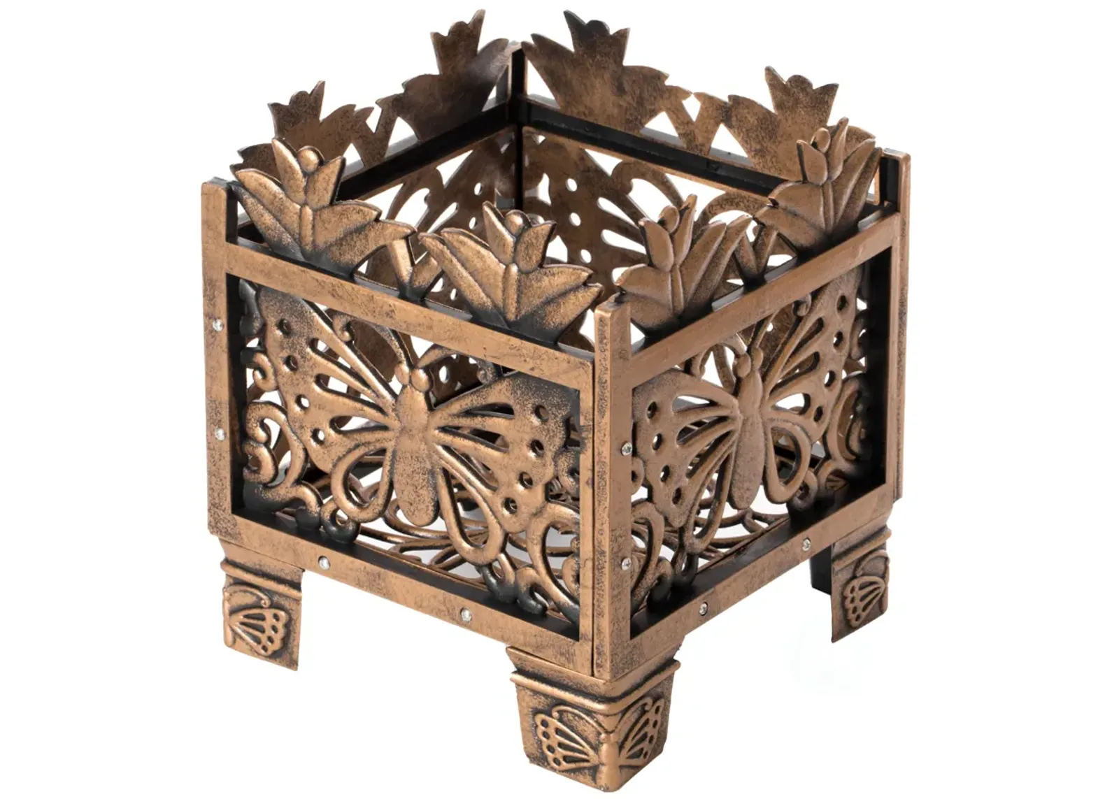 Outdoor Living Butterfly Square Plant Stand, Flower Planting Pot, Antique Bronze