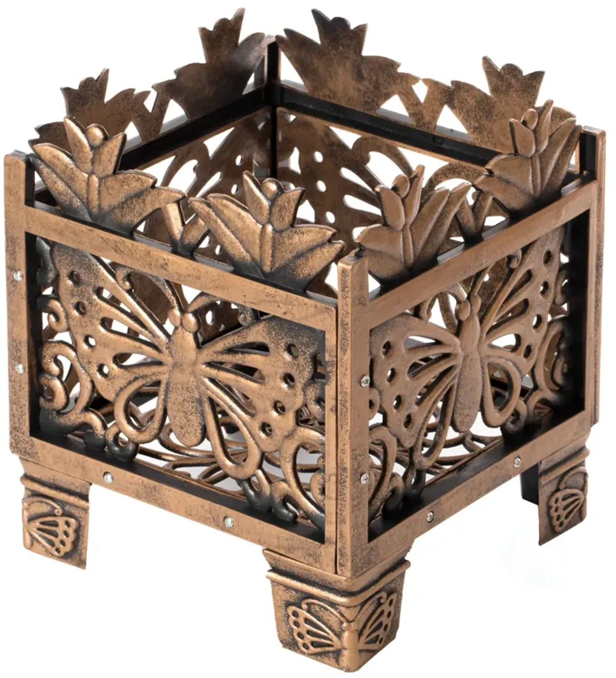 Outdoor Living Butterfly Square Plant Stand, Flower Planting Pot, Antique Bronze