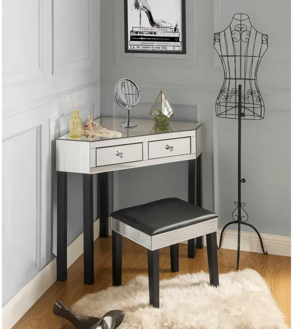 Inspired Home Swayze Mirrored 3-Piece Vanity Set