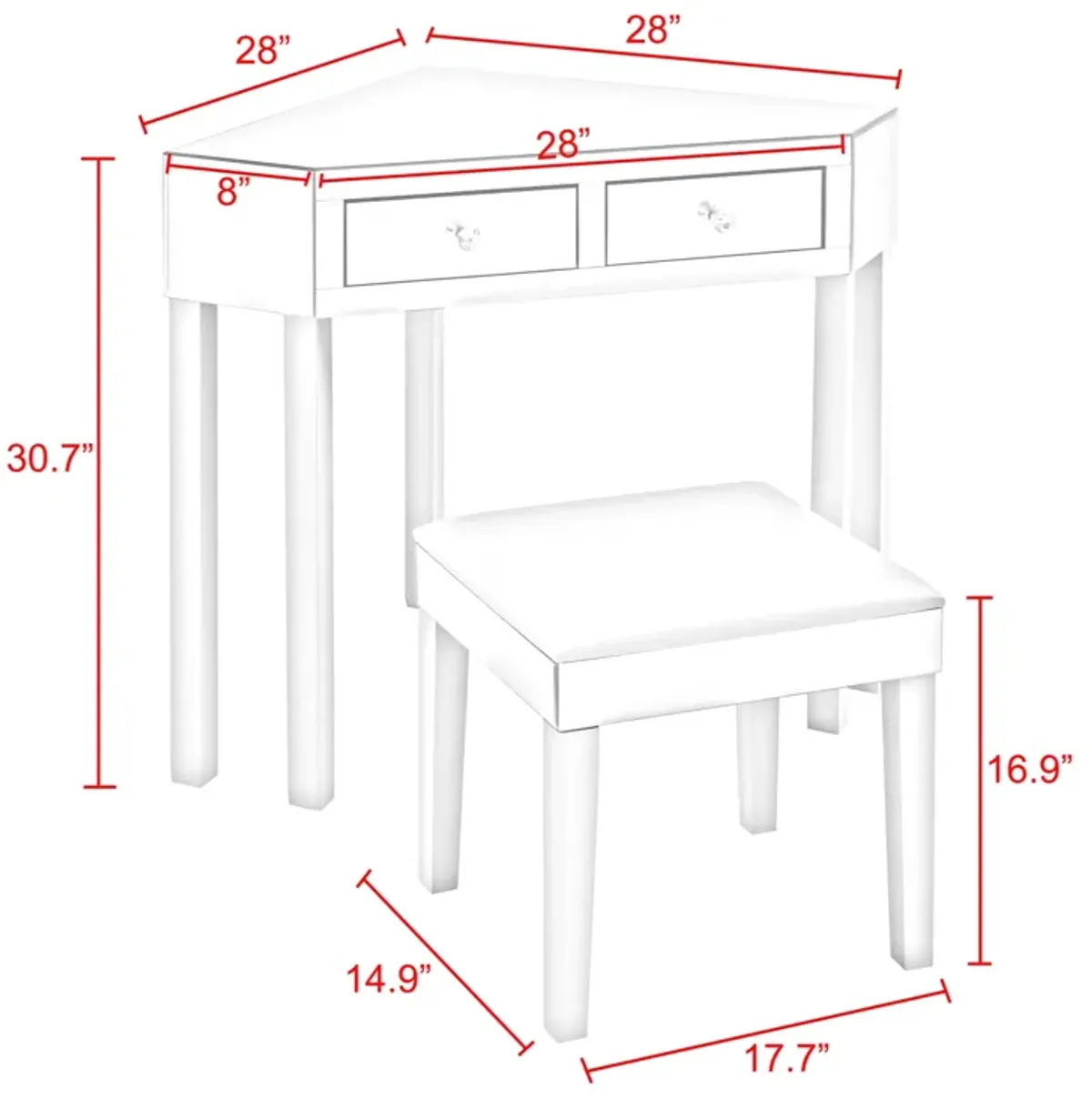 Inspired Home Swayze Mirrored 3-Piece Vanity Set