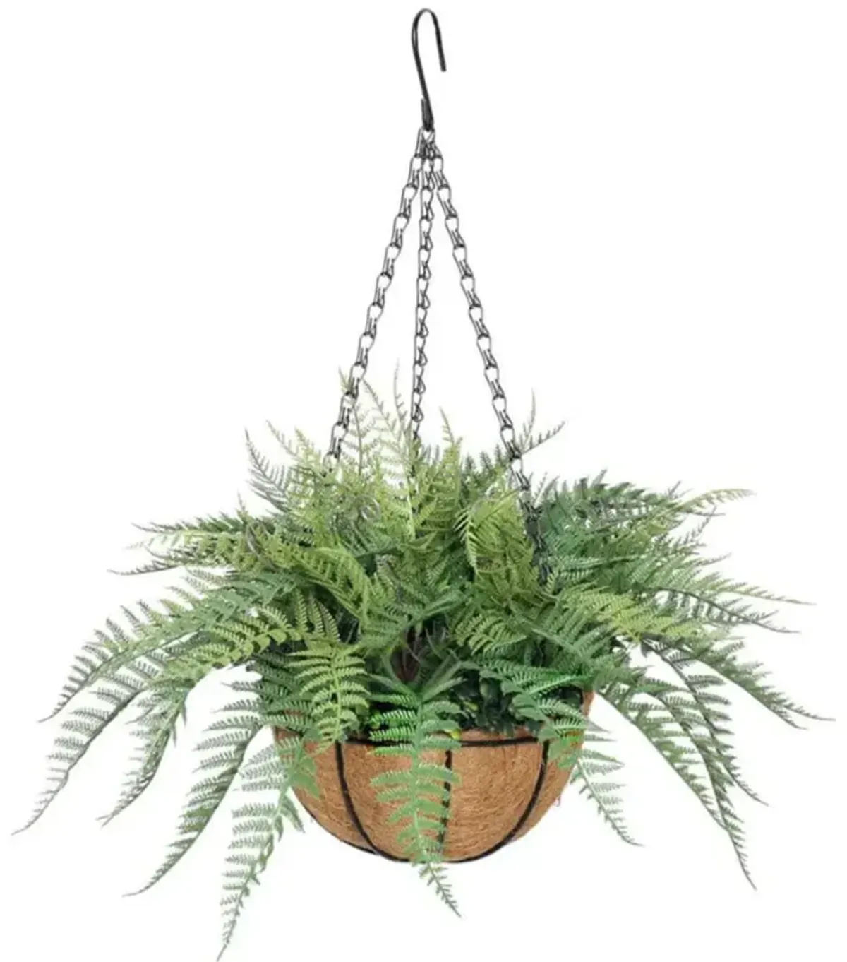 Artificial Potted Fern Hanging Basket (Fresh Green) UV Resistant