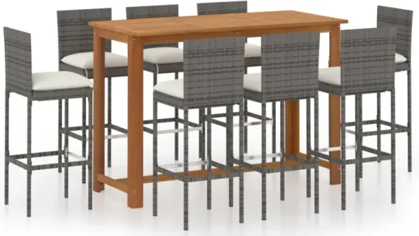 vidaXL 9 Piece Garden Bar Set with Cushions Gray
