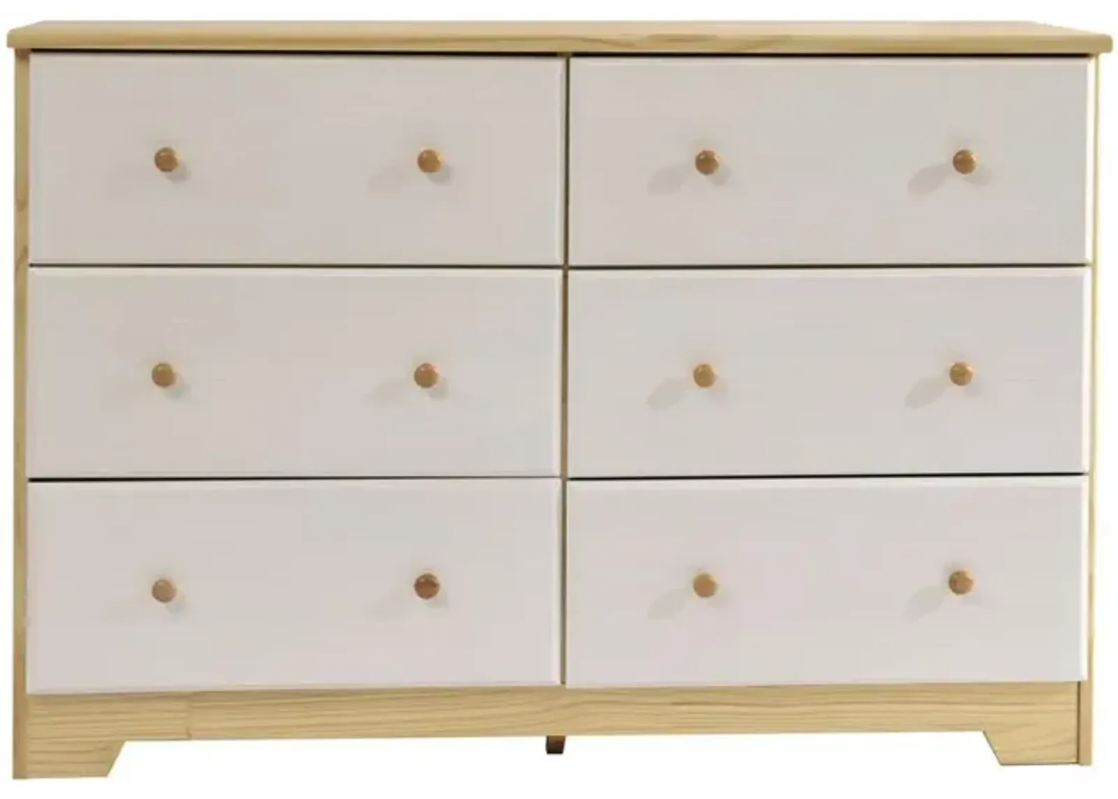 Better Home Products Solid Pine Wood 6 Drawer Double Dresser in Natural & White.