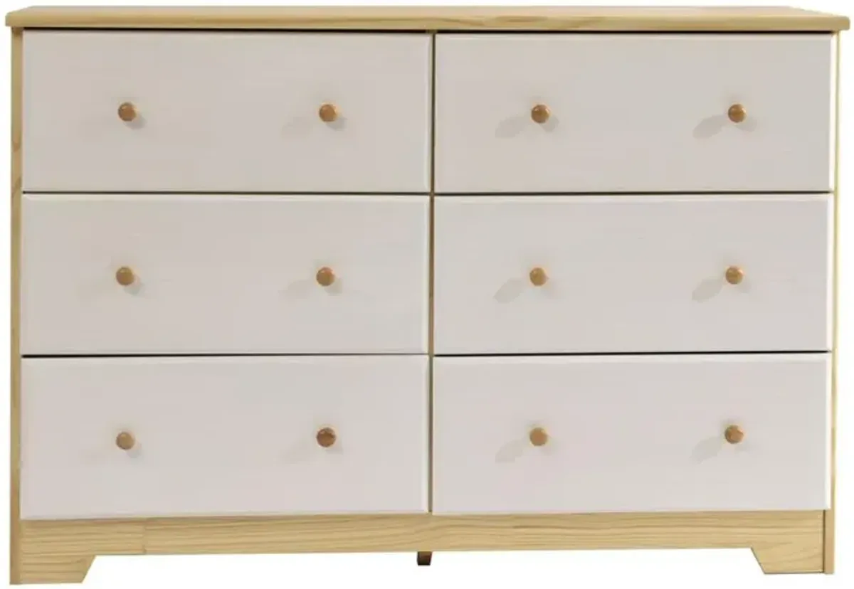 Better Home Products Solid Pine Wood 6 Drawer Double Dresser in Natural & White.