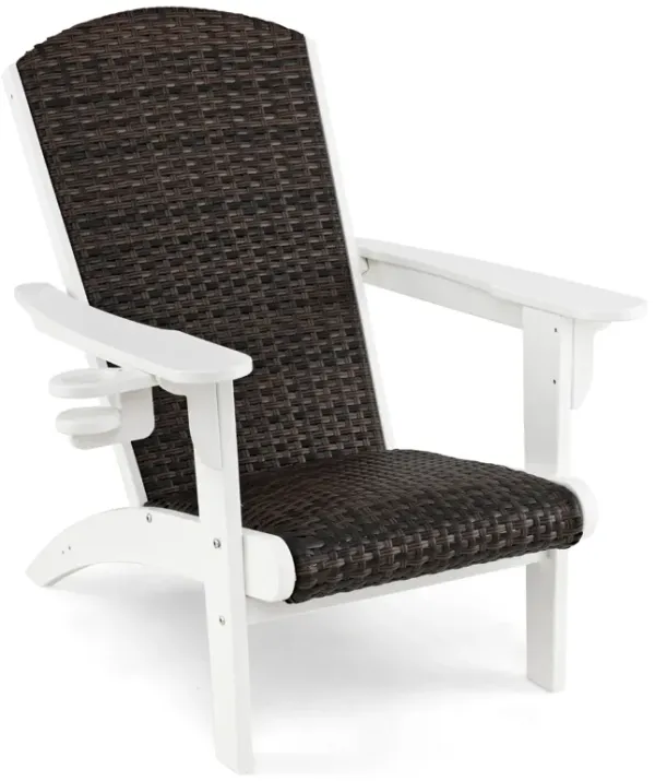 Adirondack Deck Chair with Rattan Seat Pad and Hidden Drink Holder