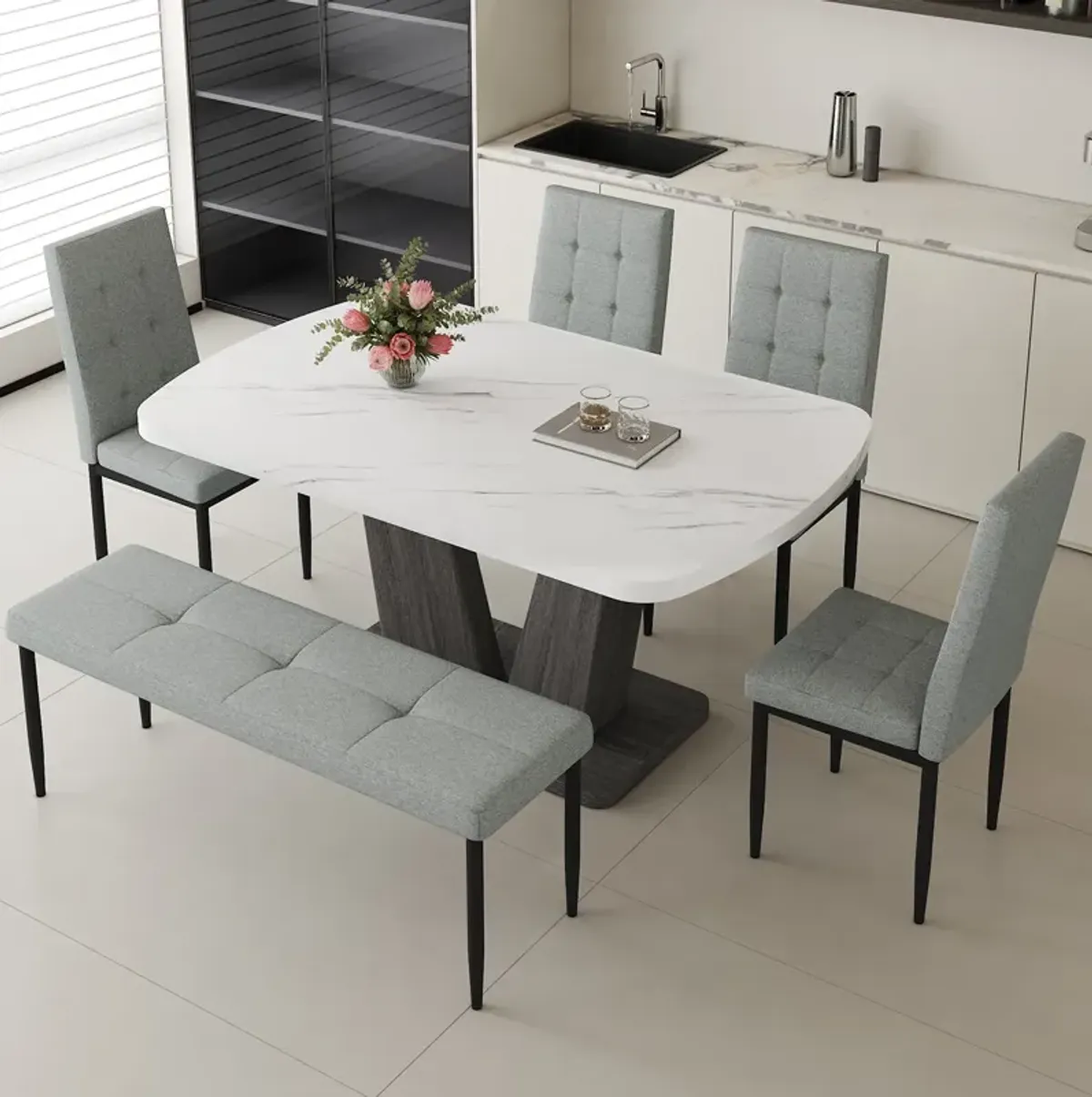 Merax 6-piece Dining Table with 4 Chairs and 1 Bench