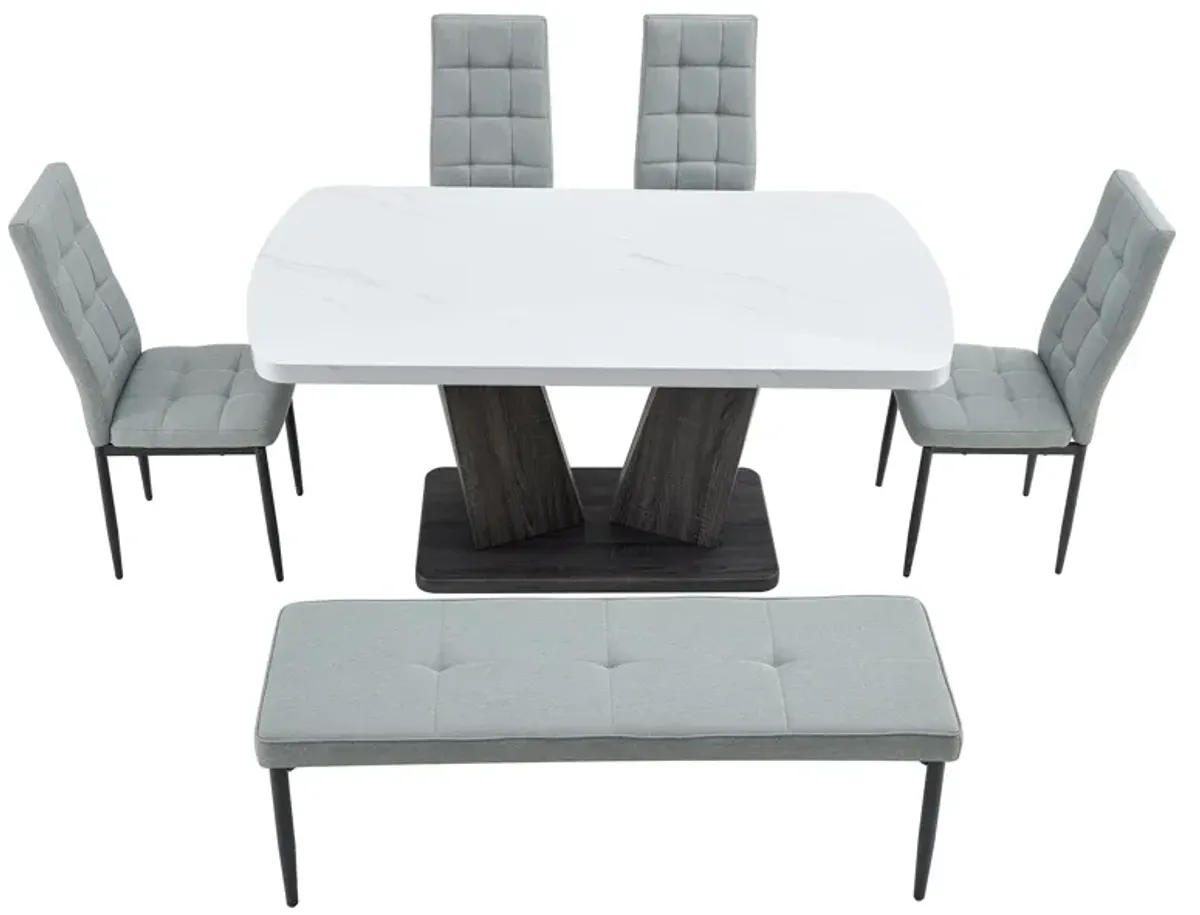 Merax 6-piece Dining Table with 4 Chairs and 1 Bench