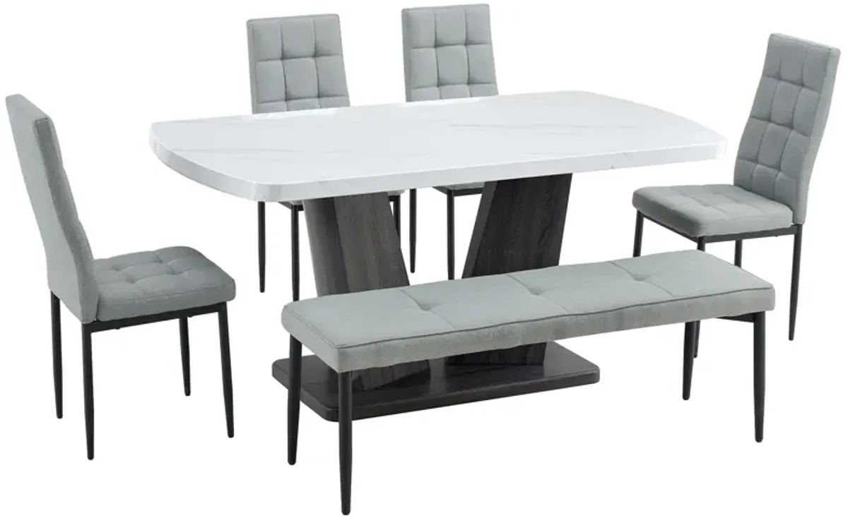 Merax 6-piece Dining Table with 4 Chairs and 1 Bench