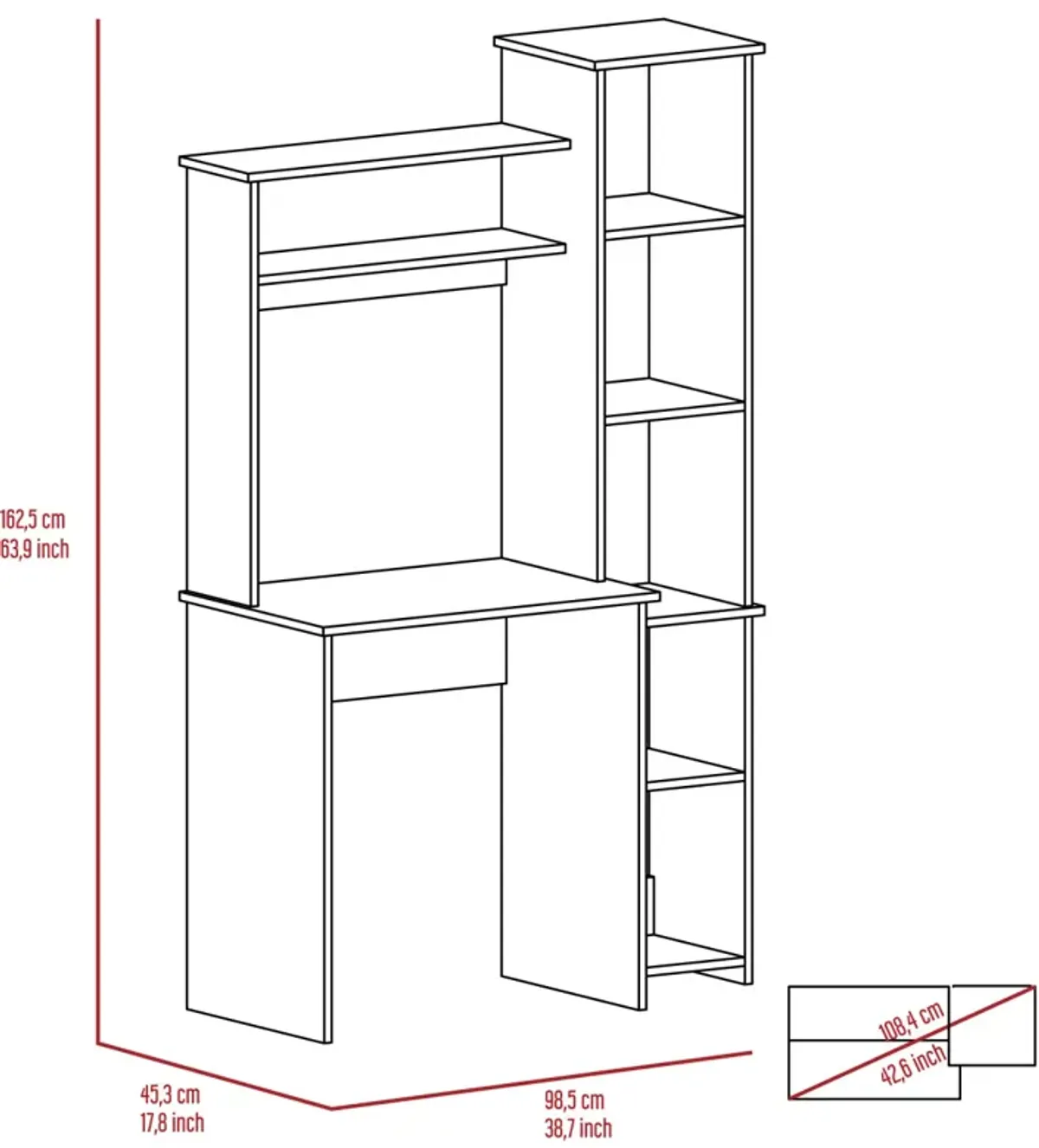 Versailles Writintg Desk, Two Superior Shelves, Five Cubbies - Light Gray