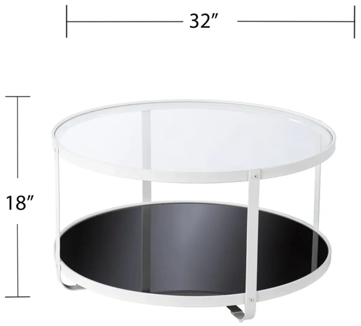 Hivvago 32" White Glass And Metal Two Tier Round Coffee Table