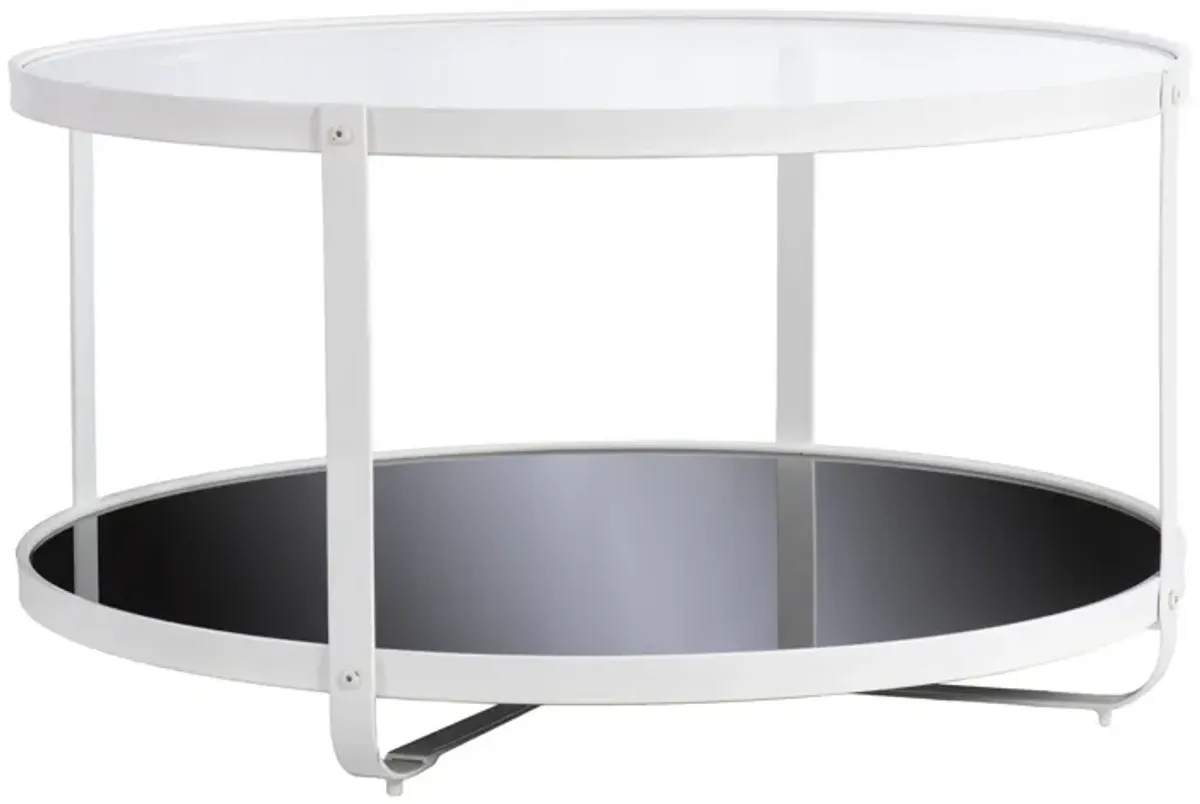 Hivvago 32" White Glass And Metal Two Tier Round Coffee Table