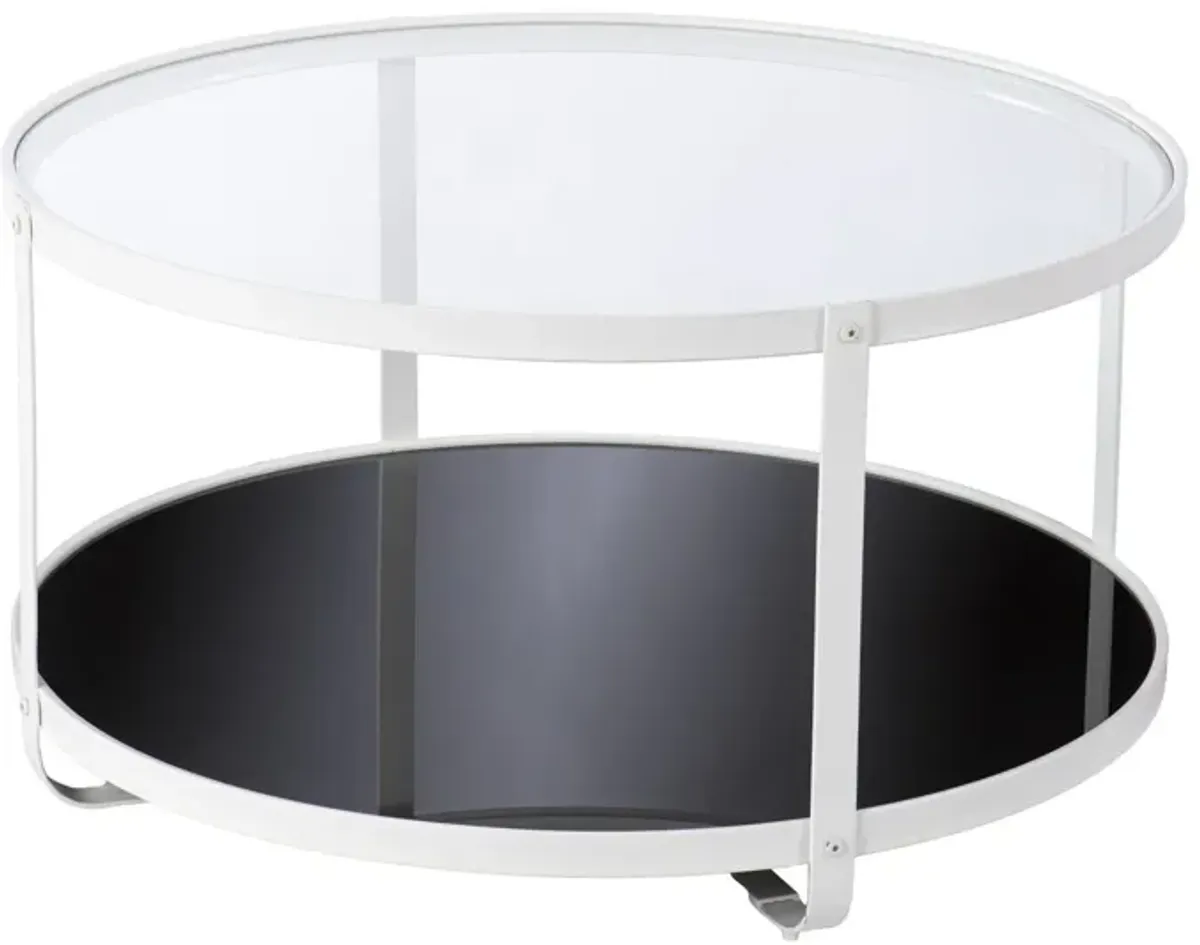 Hivvago 32" White Glass And Metal Two Tier Round Coffee Table