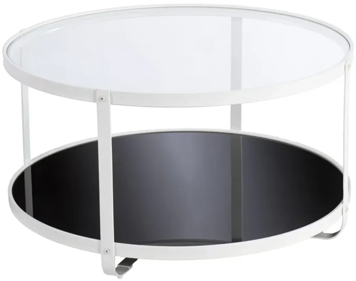 Hivvago 32" White Glass And Metal Two Tier Round Coffee Table