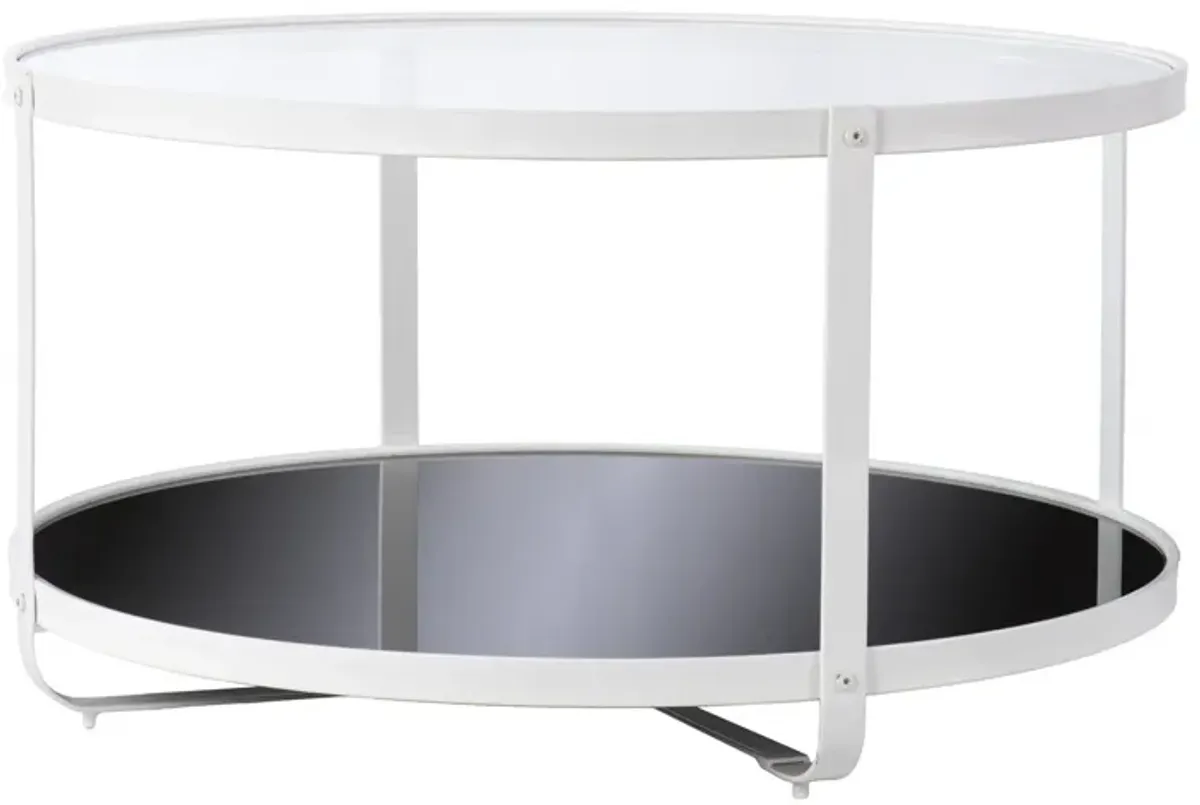 Hivvago 32" White Glass And Metal Two Tier Round Coffee Table